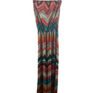 Unbranded Multicolored Printed Strapless Maxi Dress Women's Size Small